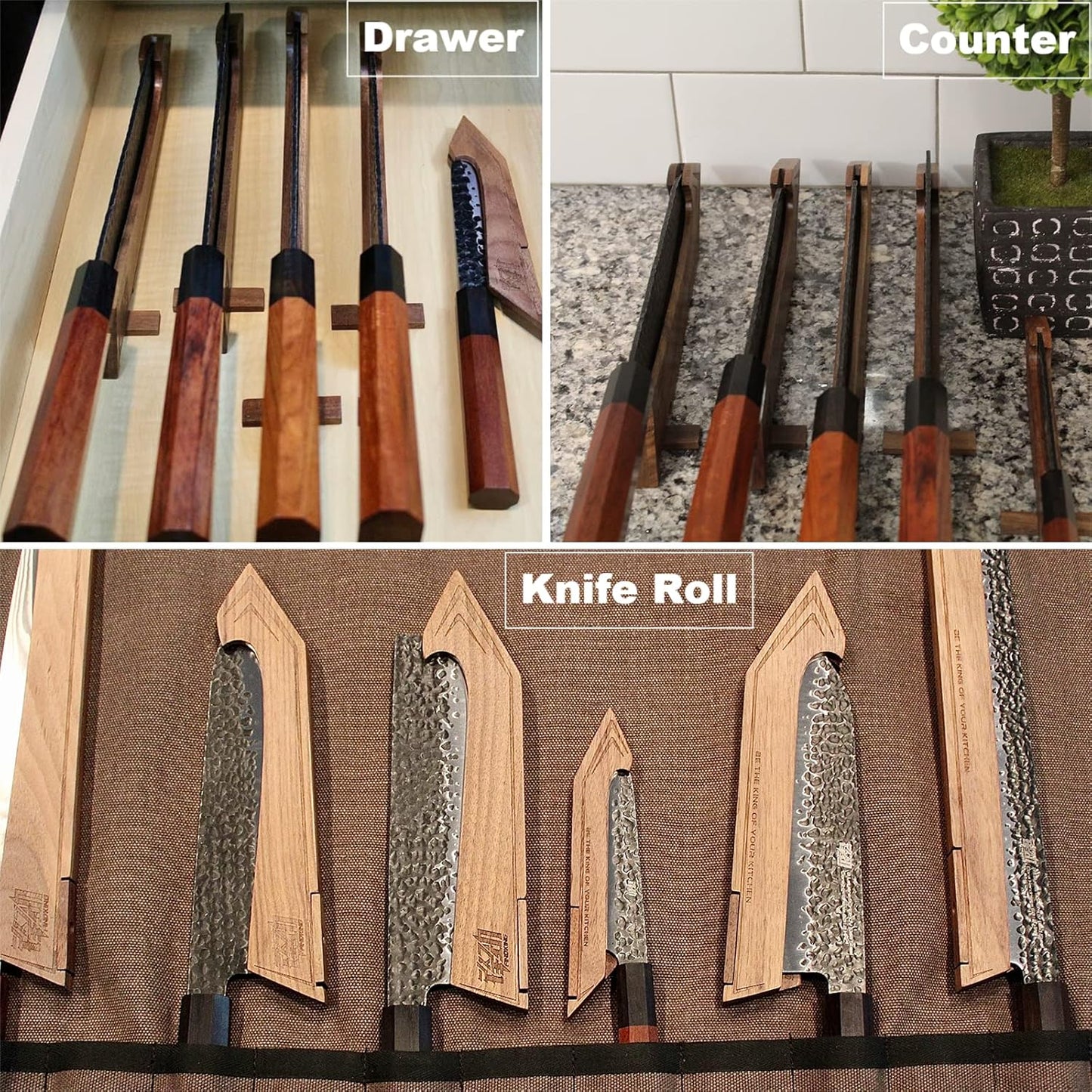 FINDKING Chefs Knives Set and Edge Guards, High Carbon Steel Kitchen Knives, Walnut Knife Holders, for Home Kitchen, Meat, Fruits, Vegetables, Dynasty Series, 8PCS