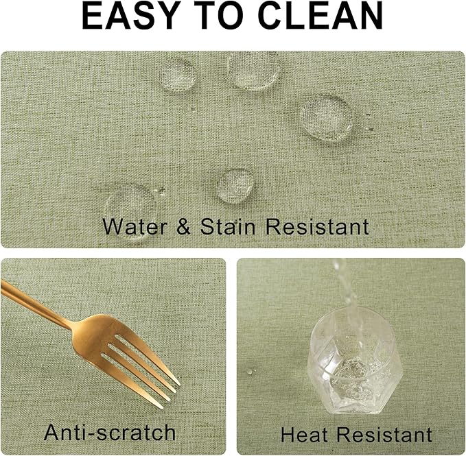 DWCN Rectangle Faux Linen Tablecloth - Waterproof Spill-Proof Wrinkle and Stain Resistant Table Cloth Washable Decorative Farmhouse Table Cover for Kitchen Dining Party, 60 x 84 Inch, Sage Green