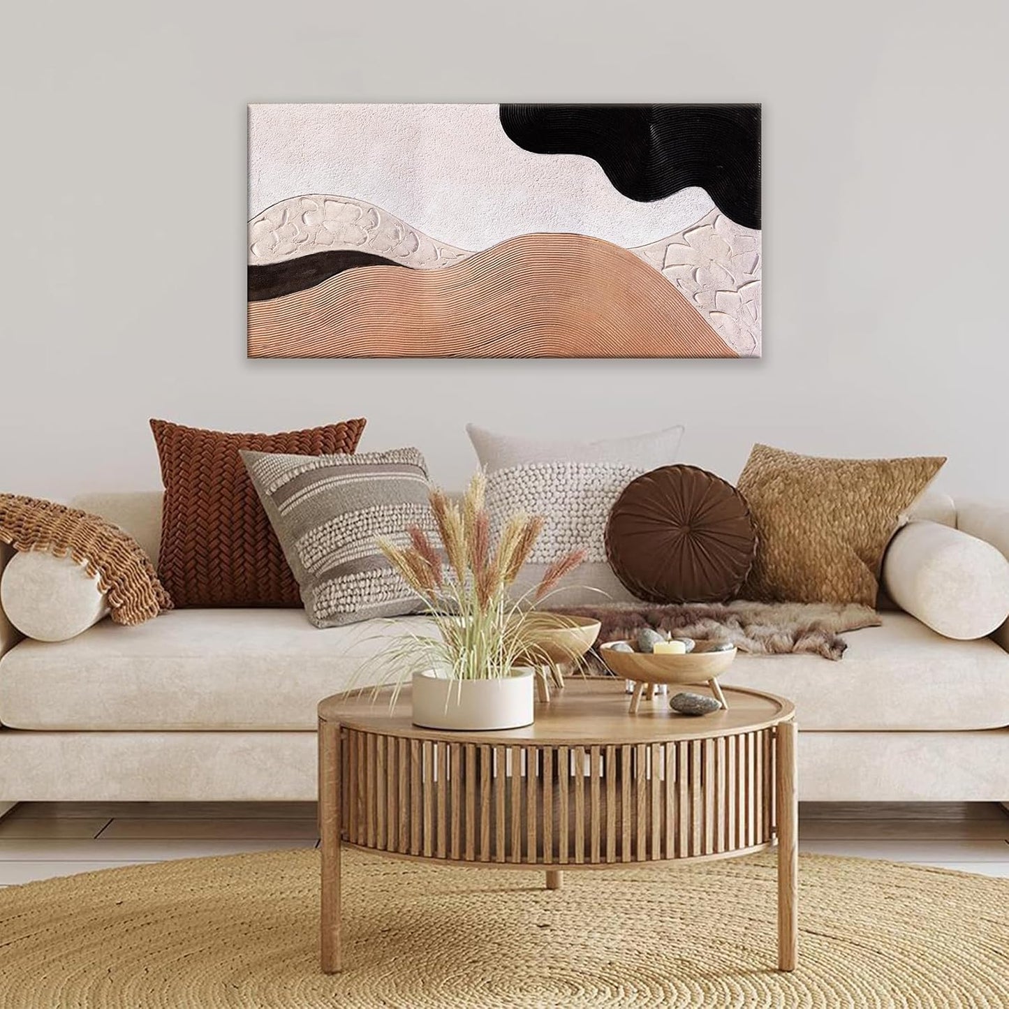 Abstract Wall Art Modern Minimalist Canvas Art Wall Decor Artwork Brown Abstract Wall Decor Canvas Painting Black Wall Decoration Picture For Bedroom Bathroom Office Artwork 20"X40"