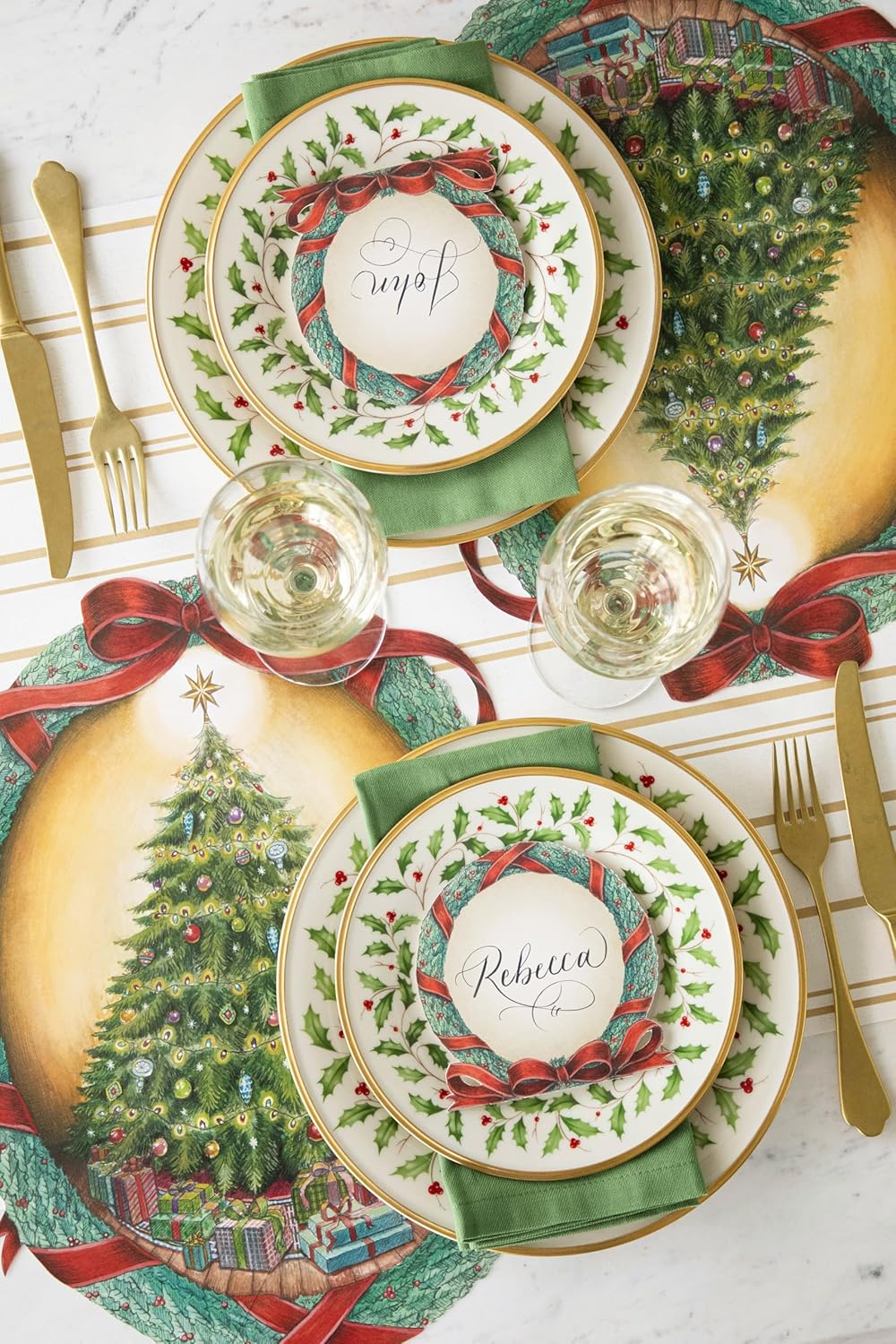 Antique Gold Striped Table Runner - Disposable Paper Table Runner Roll for Parties or Weddings - American Made