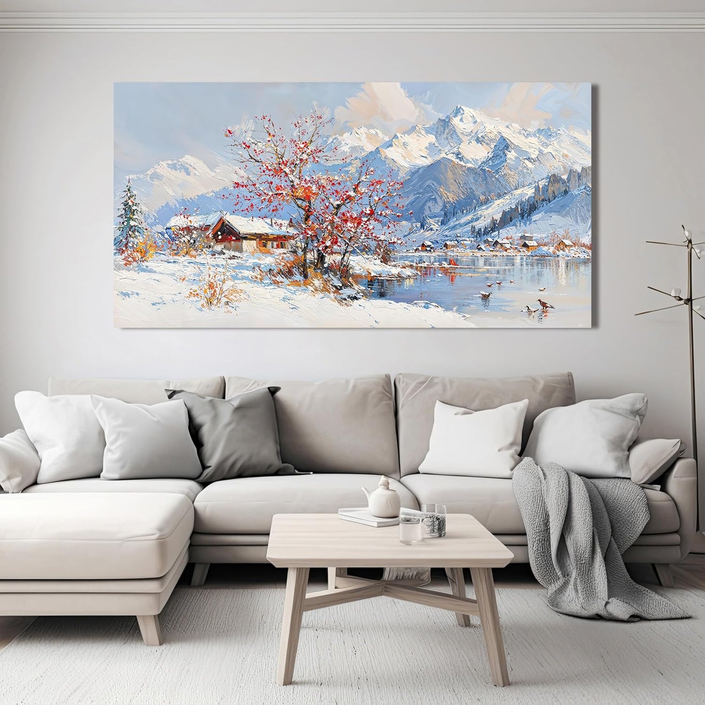 Canvas Wall Art Prints Large Wall Art Pictures for Living Room Landscape Farmhouse Wall Art Decor Canvas Art Wall Decor Red Tree Flower Artwork For Walls Bedroom Office Home Wall Decor 24" X 48"