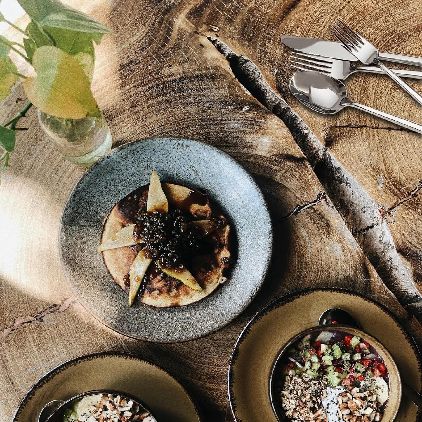 18/10 20-Piece Silverware Set, Hexagonal Flatware Set Stainless Steel, Modern Cutlery Set, Service for 4, Mirror Finish Dishwasher Safe