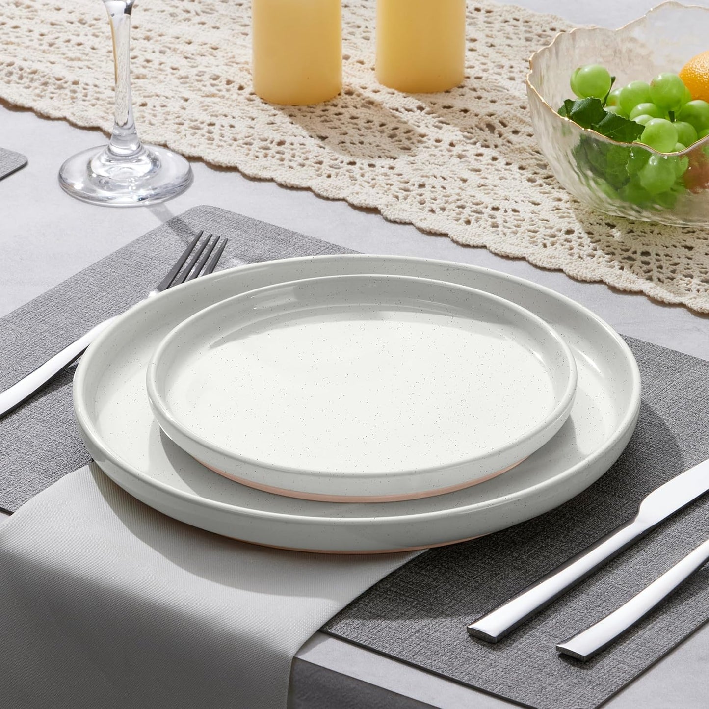 LIANYU Stoneware Dinner Plates Set of 6, 10.5 Inch Large Ceramic Salad Plates for Kitchen, Porcelain Round Serving Dishes Set, Oven, Microwave & Dishwasher Safe, Scratch Resistant, Snowy White