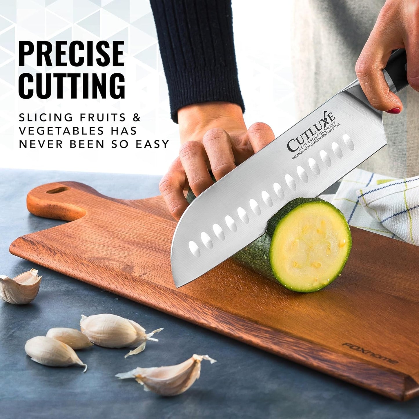 Cutluxe Santoku Knife Set – 7" Chopping Knife and 5" Vegetable Knife – Multipurpose Kitchen Knives – High Carbon German Steel, Full Tang & Ergonomic Handle Design – Artisan Series