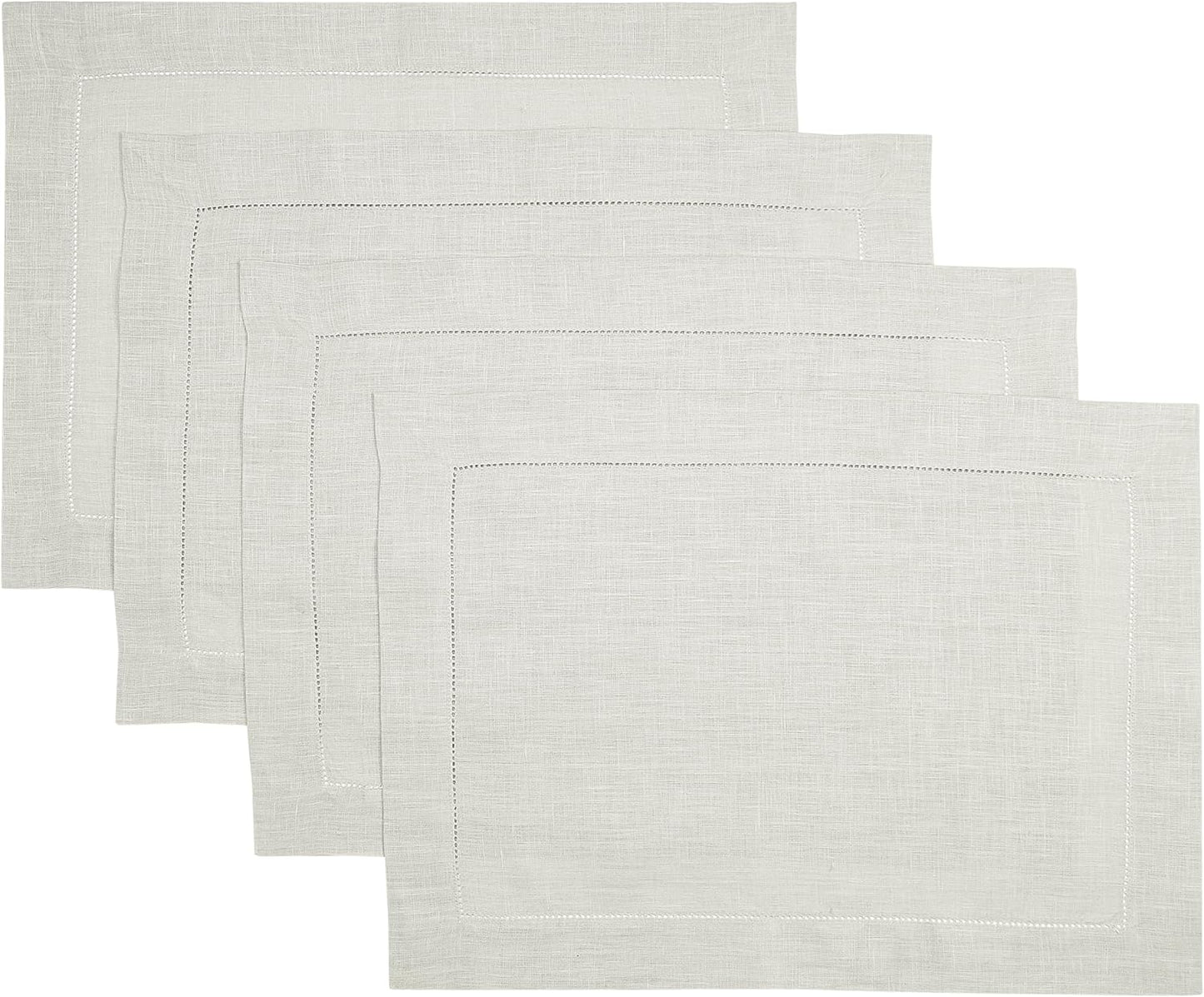 D'Moksha Homes Silver Grey Linen Cloth Placemats Set of 4-100% Pure Linen Hemstitch Placemats 14 x 19 Inch - Classic Hemstitch Table Place Mats for Fall, Halloween - Handcrafted and Machine Washable
