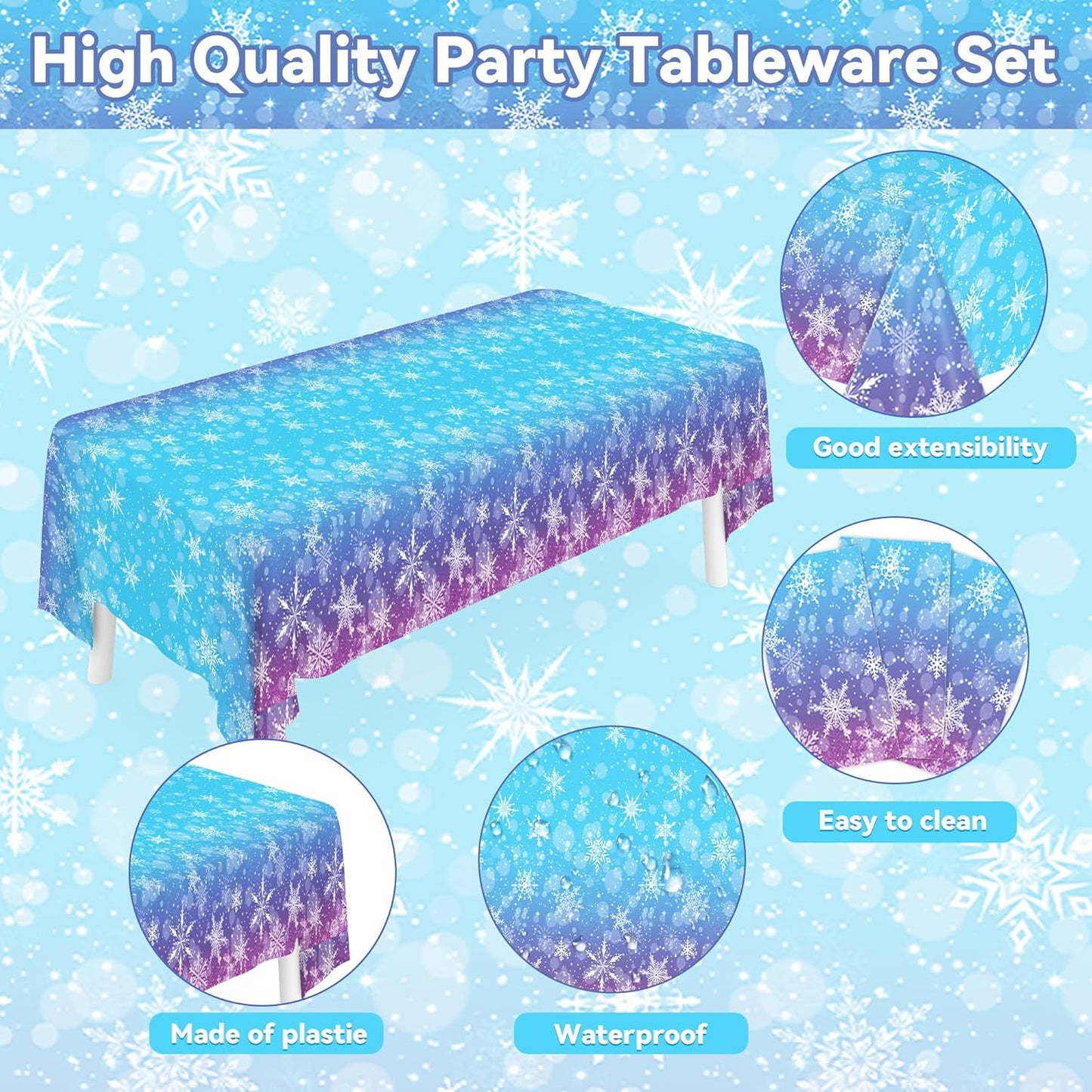 Magical Frozen Wonderland Party Dinnerware Kit - 161 Blue Purple Winter Snowflake Birthday Supplies Decor for Kids - Premium Dinner&Dessert Plates Cutlery Napkins Straws Cups Tablecloth for 20 Guests