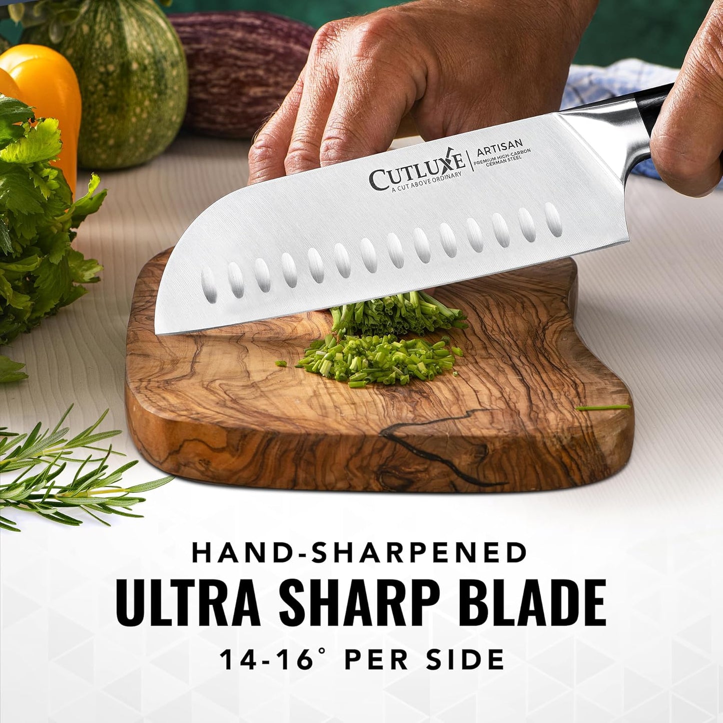 Cutluxe Santoku Knife Set – 7" Chopping Knife and 5" Vegetable Knife – Multipurpose Kitchen Knives – High Carbon German Steel, Full Tang & Ergonomic Handle Design – Artisan Series