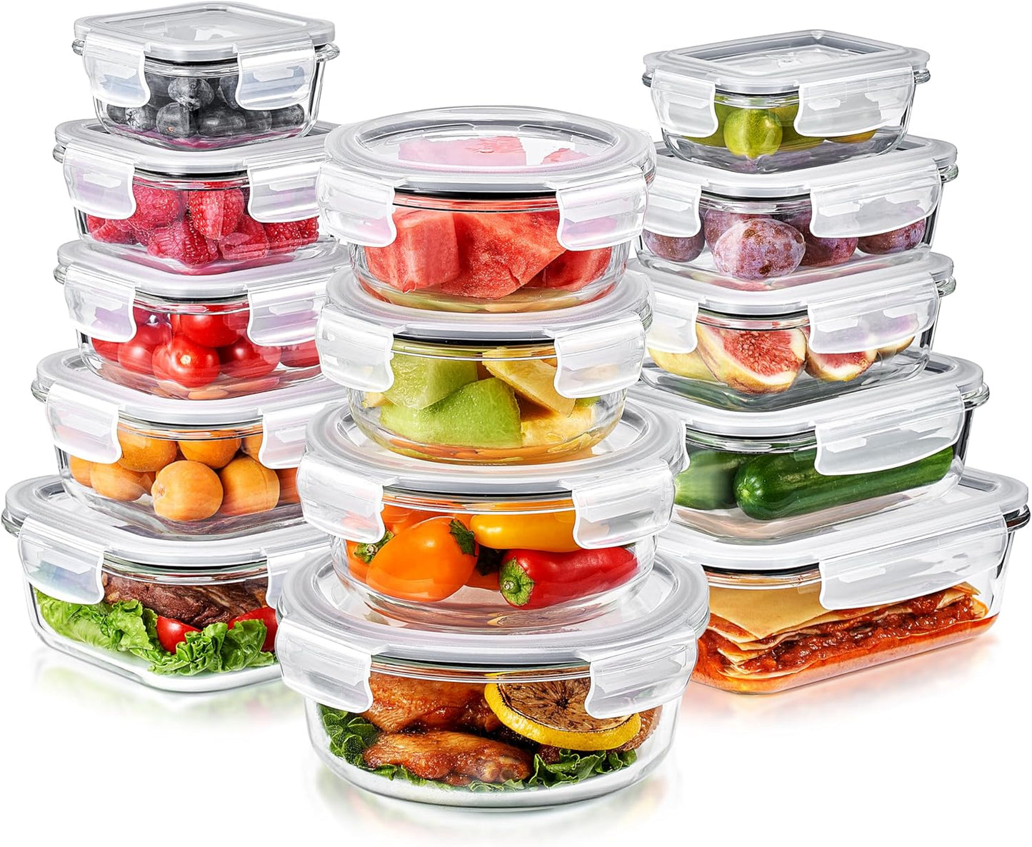Sorbus Glass Meal Prep Containers, Dishwasher and Oven Safe Reusable Meal Prep Containers, Freezer Safe Glass Food Storage Containers with Airtight Lids