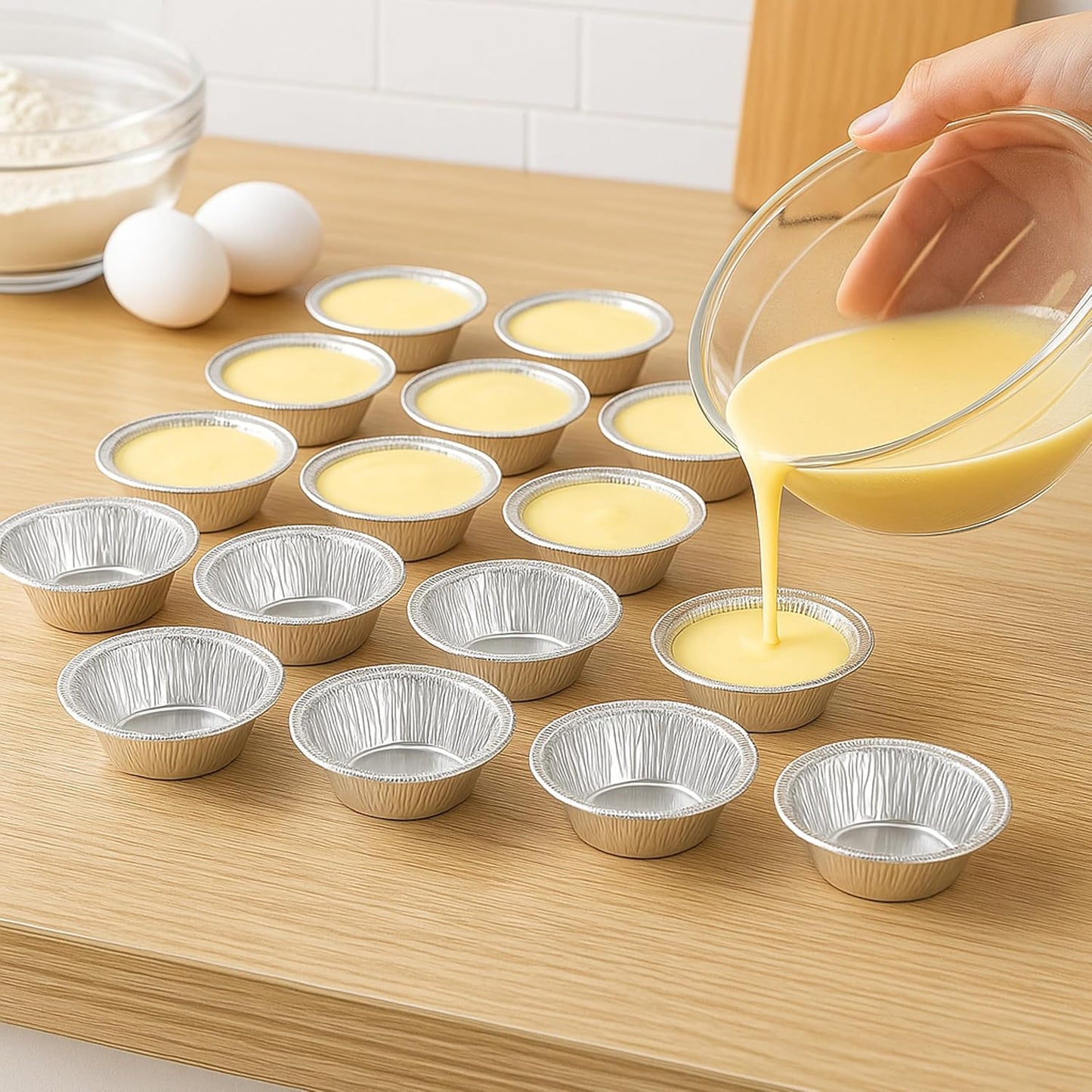 [100 Pack] 2.8" Disposable Aluminum Foil Tart Pans – Mini Pie Tins for Baking, Egg Tarts, Pudding, Cupcakes, and Desserts