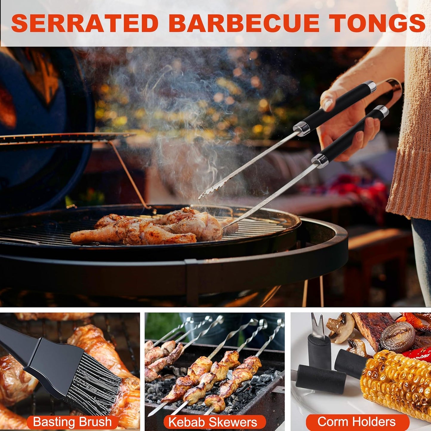 Grilljoy BBQ Accessories Grill Tools Set - 22PCS Stainless Steel Barbecue Grill Accessories for Outdoor Grill with Black Aluminum Case - Christmas Grilling Gifts for Men & Dad -Grill Tools Kit