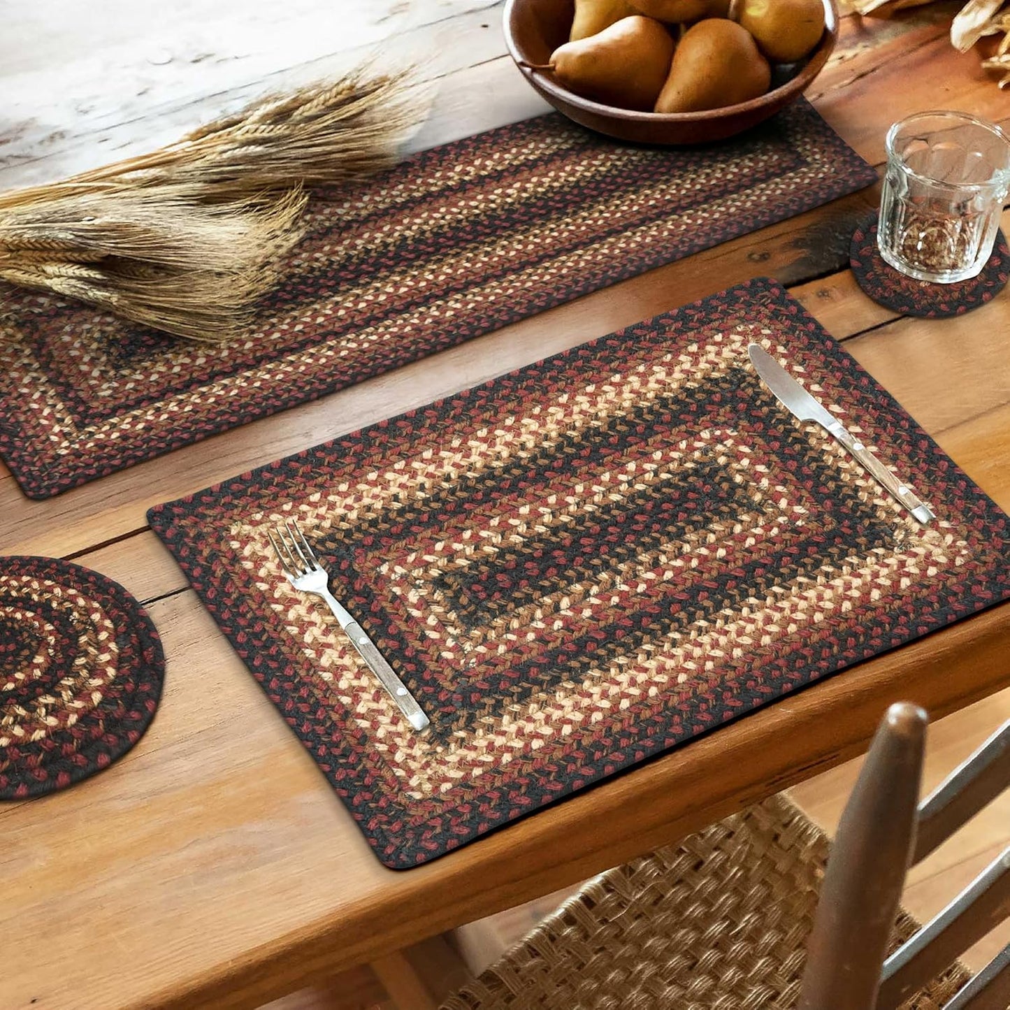 Homespice Prescott Jute Braided Long Table Runner, Warm Primitive Decor, Black and Red Rectangle 11x36 - Rich Colors, Easy to Clean, Durable and Protects Furniture