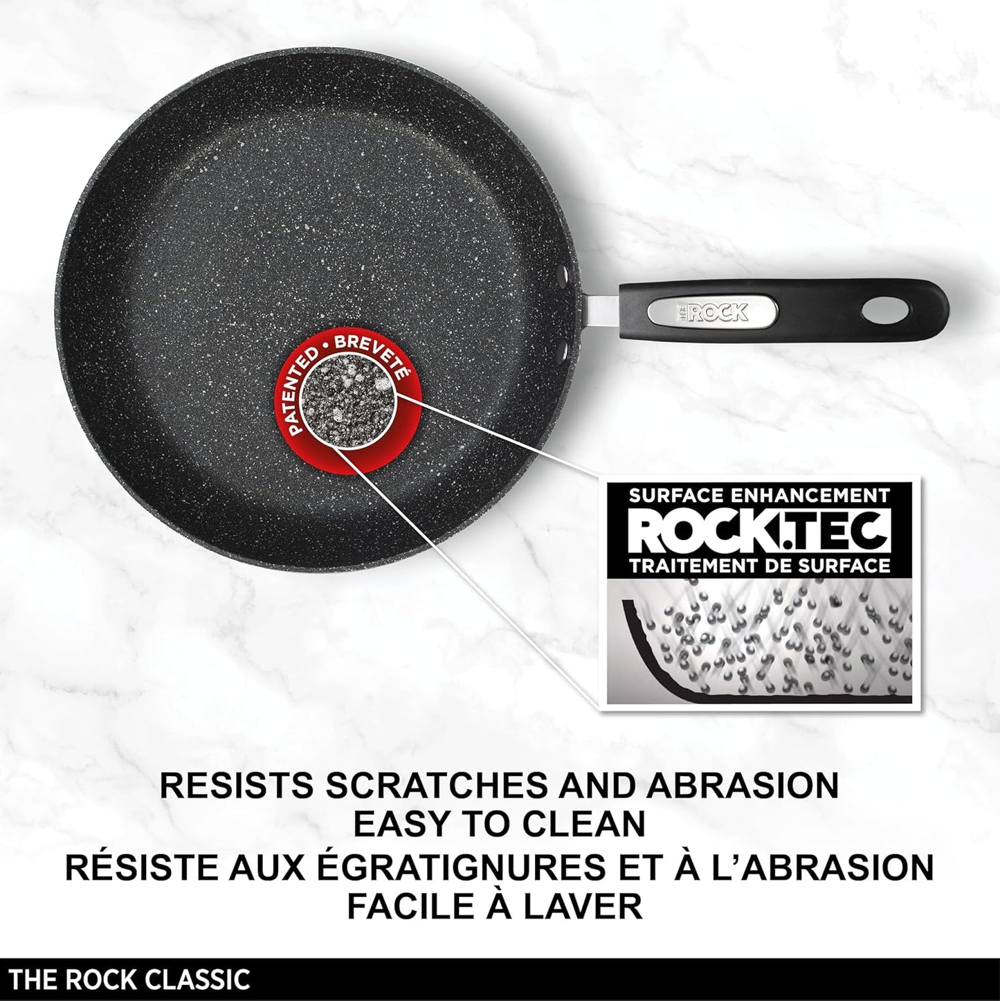 Starfrit The Rock 24 cm (9.5") Non-Stick Fry Pan - Durable Forged Aluminum - Oven Safe - PFOA Free - Easy to Clean - Black