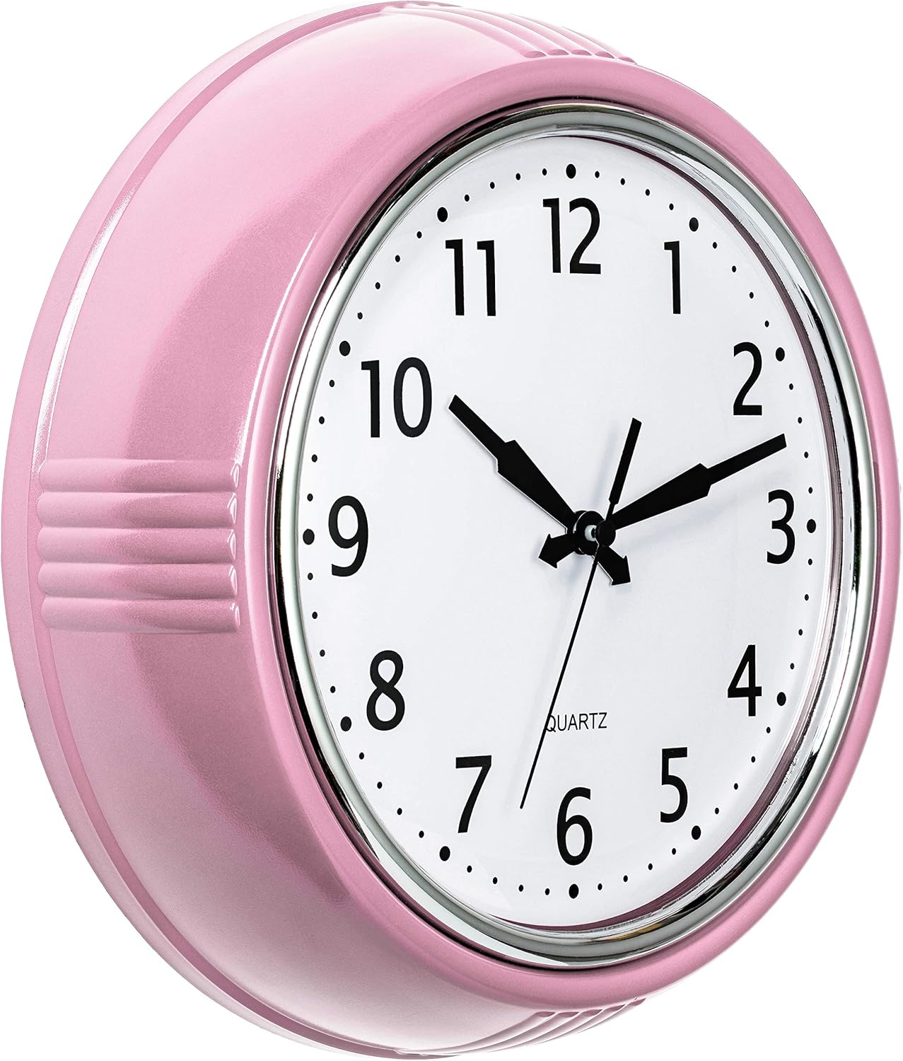 Bernhard Products Retro Wall Clock 12 Inch Pink Kitchen 50's Vintage Design Round Silent Non Ticking Battery Operated Quality Quartz for Home Office Baby Nursery Girls Room Classroom, Easy to Read