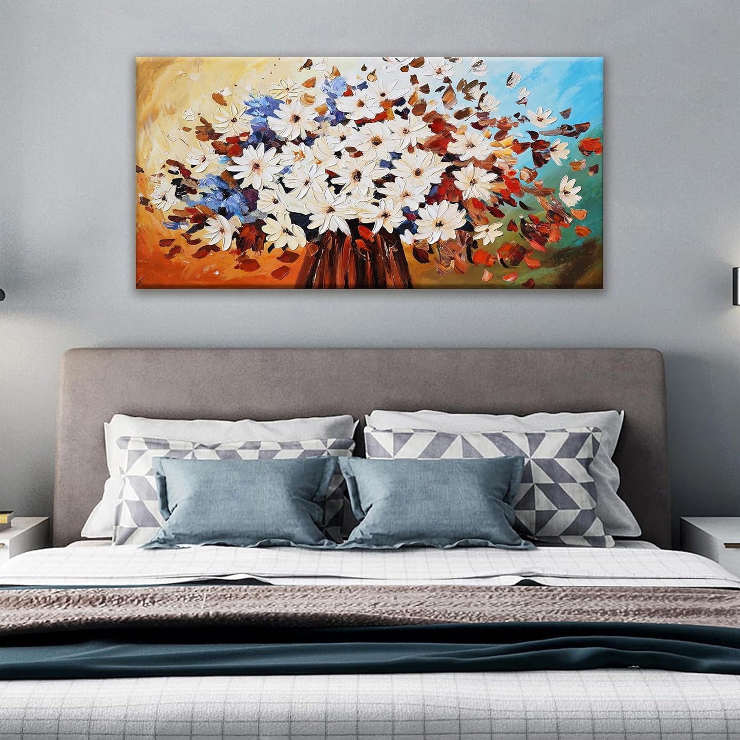 QSQ Canvas Art Wall Decor Modern Minimalist Home Wall Decor Flower Paintings Colorful White Flower Wall Art Prints Floral Wall Art Pictures For Bedroom Kitchen Office Artwork 20" × 40"