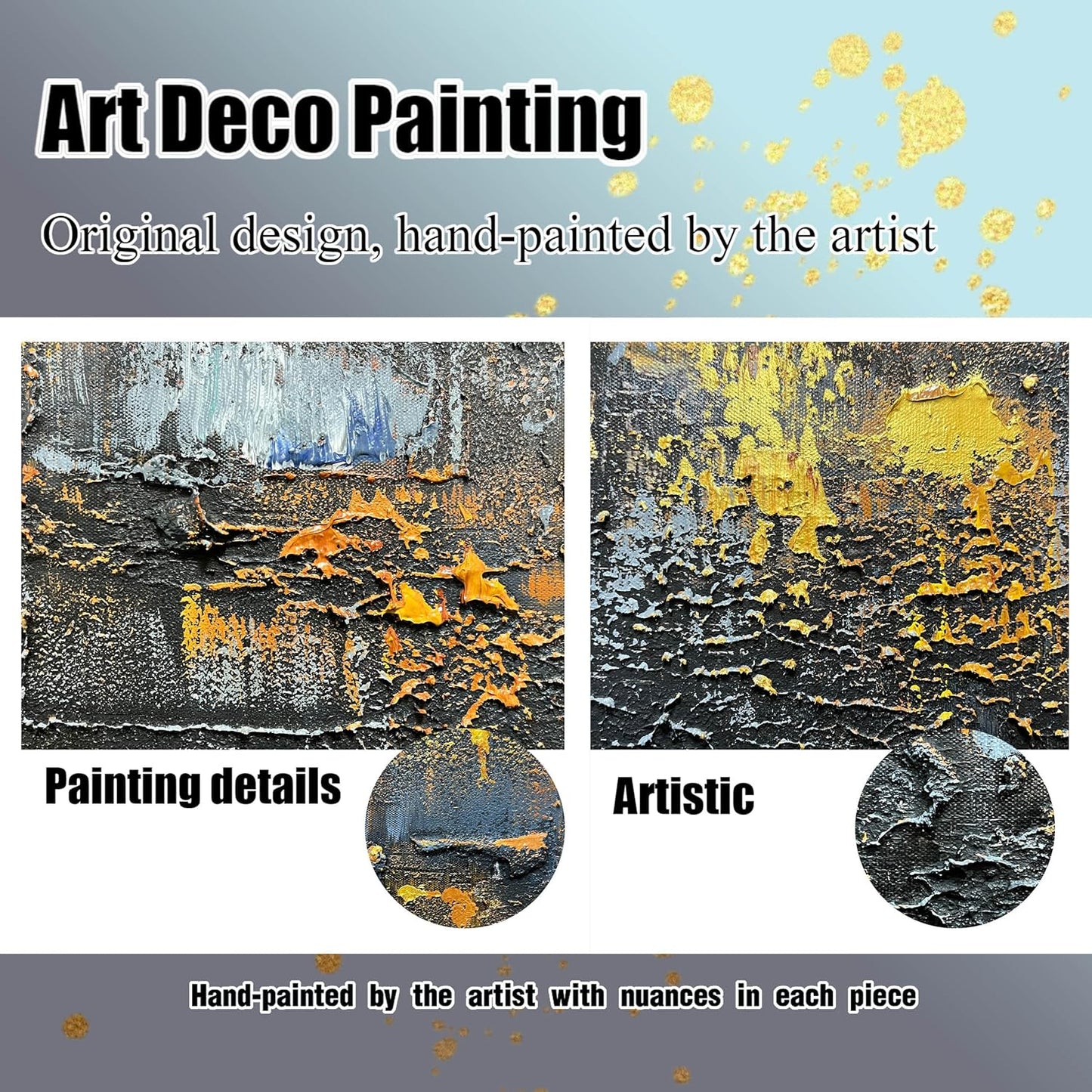 Abstract Hand Painted Wall Art for Office - Above Bed Black and Gold Wall Decor for Bedroom - Framed Wall Art for Living Room Large Size 29" x 59"