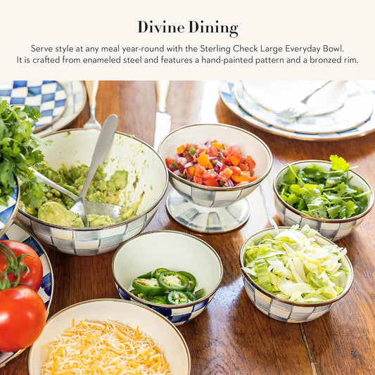 MACKENZIE-CHILDS Enamel Everyday Bowl, Serving Bowl for Entertaining, Large, Gray-and-White Sterling Check, Set of 1