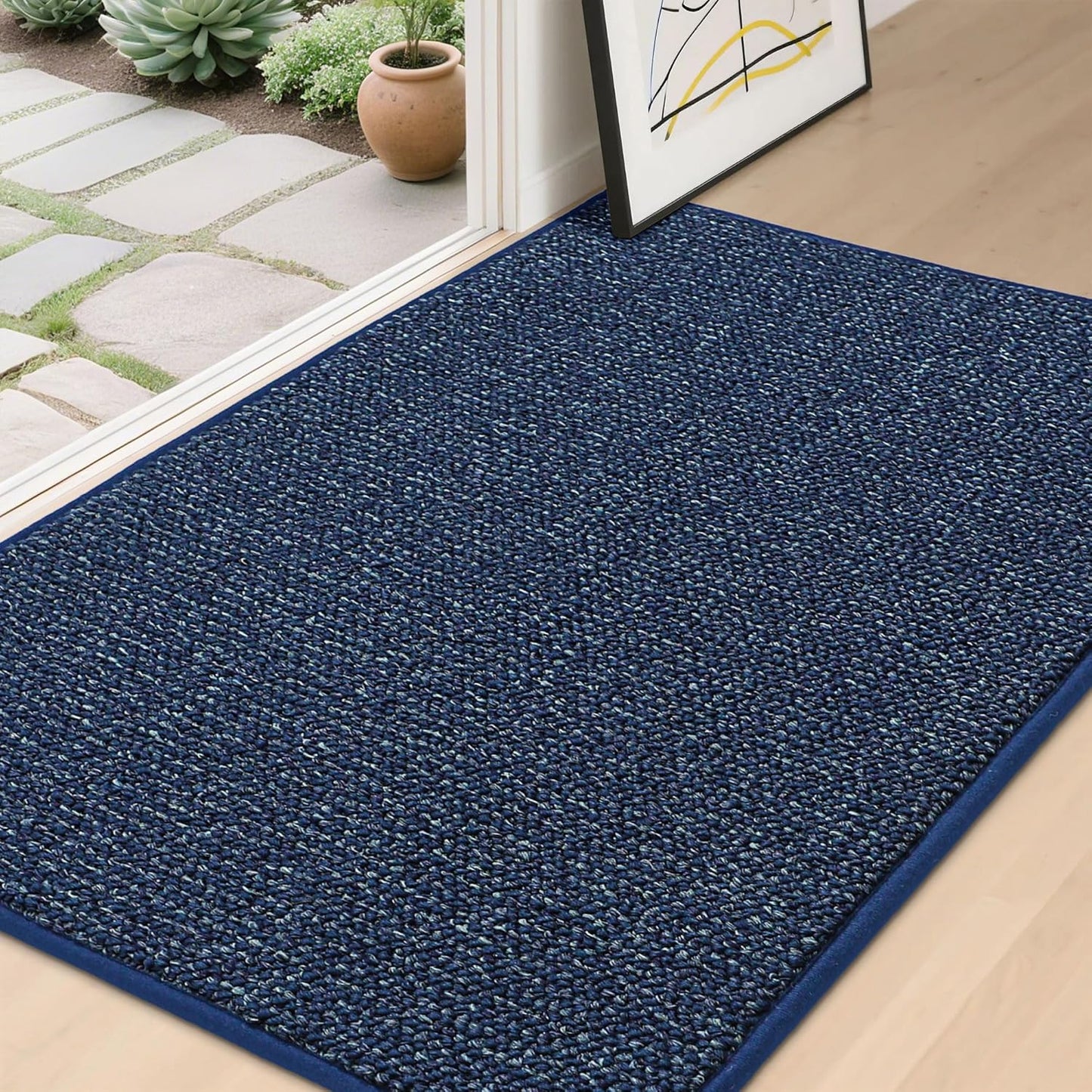 BEQHAUSE Dirt Trapper Door Mat 32" x 48", Non-Slip Washable Doormats Entrance Mat, Dirt Resistant and Absorbent Welcome Mat, Low Profile Floor Mats for Front Back Door and Entryway, Blue