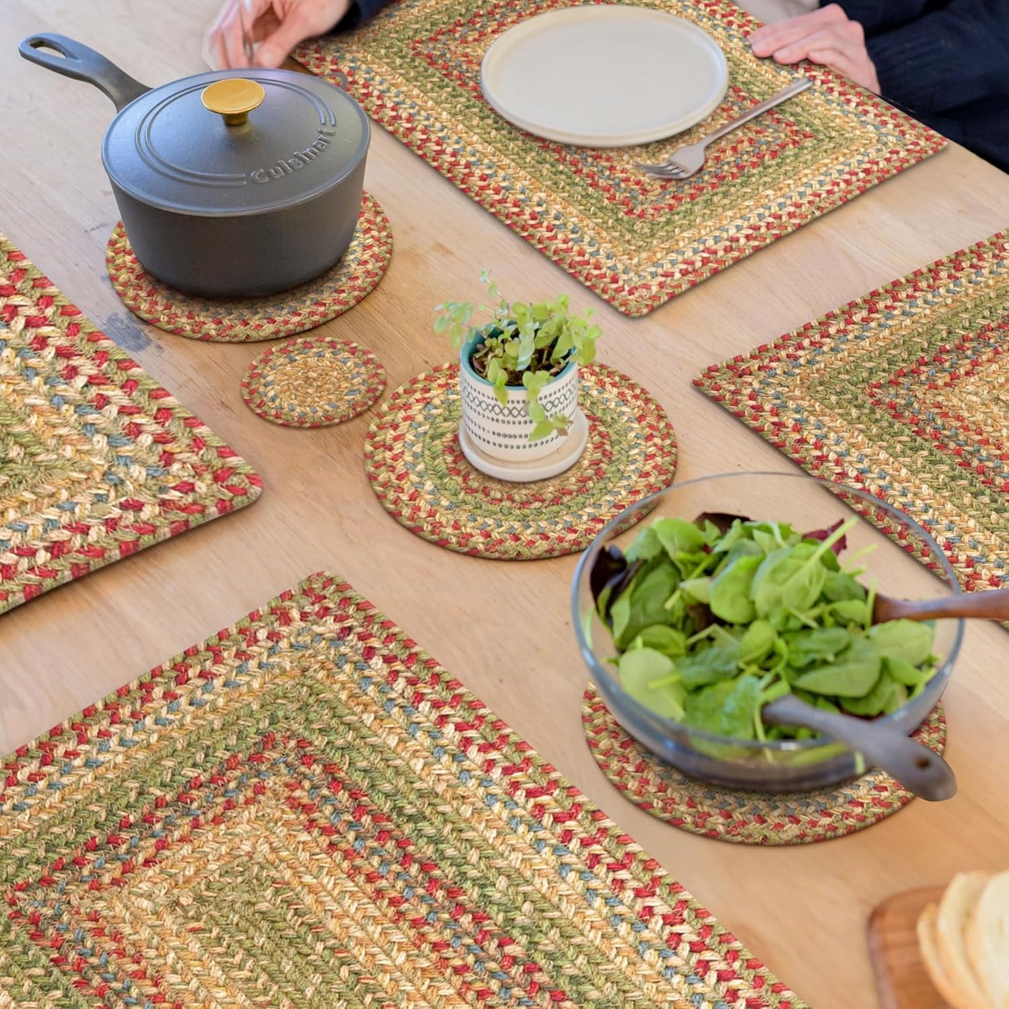 Azalea Jute Braided Trivets for Table, Warm Country Primitive Decor, Set of 3, Multicolor 8" Round Heat Resistant Mats - Rich Colors, Easy to Clean, Durable and Protects Furniture