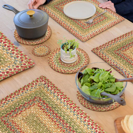 Azalea Jute Braided Trivets for Table, Warm Country Primitive Decor, Set of 3, Multicolor 8" Round Heat Resistant Mats - Rich Colors, Easy to Clean, Durable and Protects Furniture