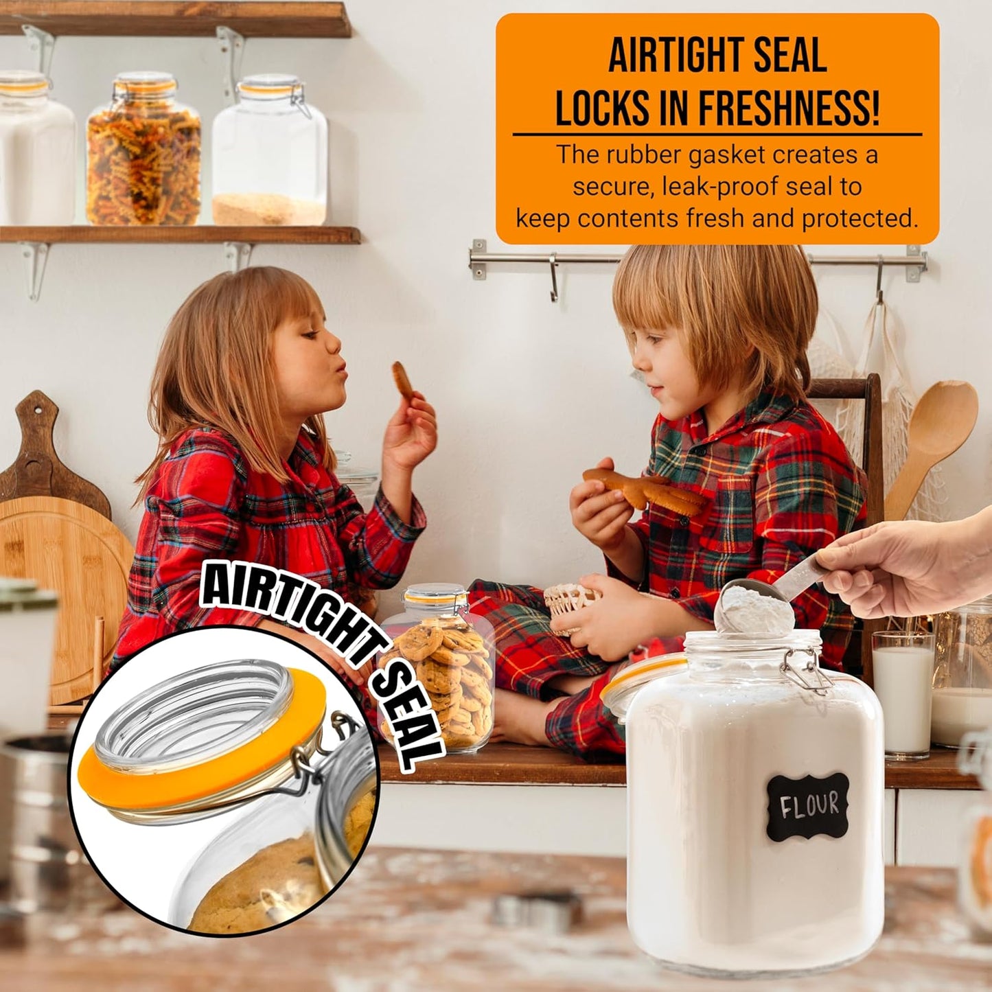 Galashield Glass Jars with Lids Food Storage Jars with Airtight Lids Leak Proof Glass Canisters Kitchen Jars [1 Gallon]