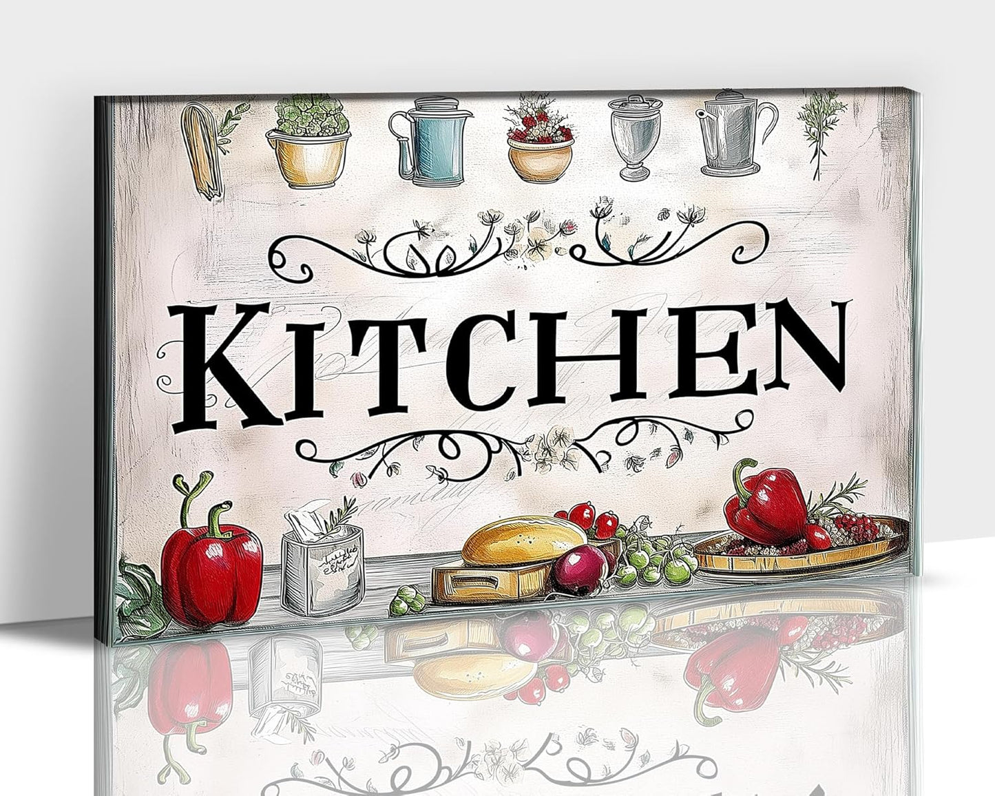 GUTTATY Kitchen Pictures Wall Decor, Farmhouse Wall Art Decor Colorful Vegetables and Flowers Painting for Dinning Room Restaurant Decor, Mother's Day Gift for Grandma Mom Hanging Artwork 12×18 Inch