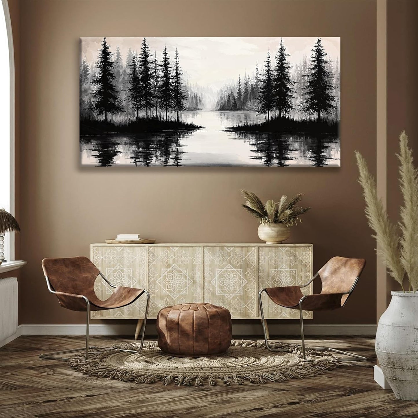 QSQ Large Wall Art For Living Room Canvas Art Wall Decor Modern Minimalist Artwork Forest River Landscape Paintings Pictures For Bedroom Apartment Office Mural Aesthetic Artwork 29 X 58 In