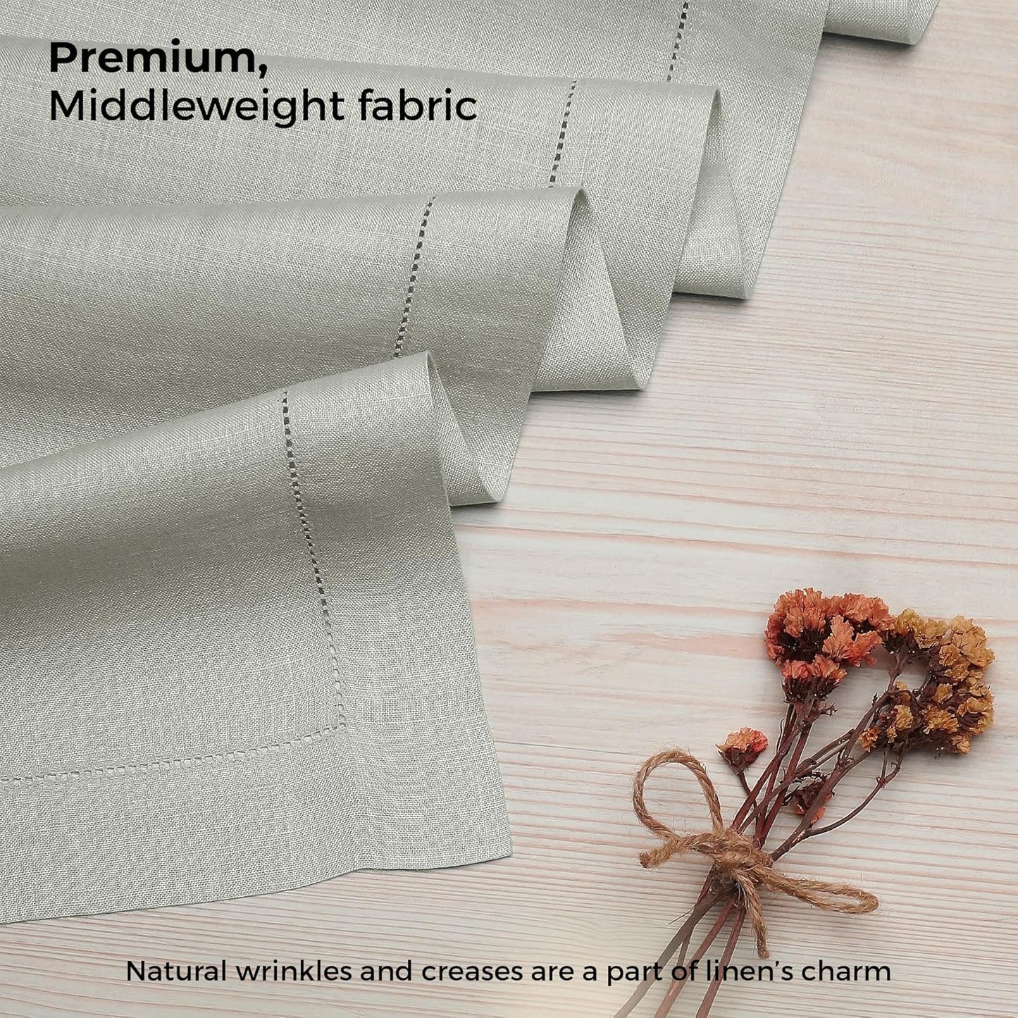 D'Moksha Homes Linen Silver Grey Table Runner 84 Inches Long - 100% Pure Linen Table Runner 14 x 84 Inch for Fall, Autumn and Halloween - Classic Hemstitch