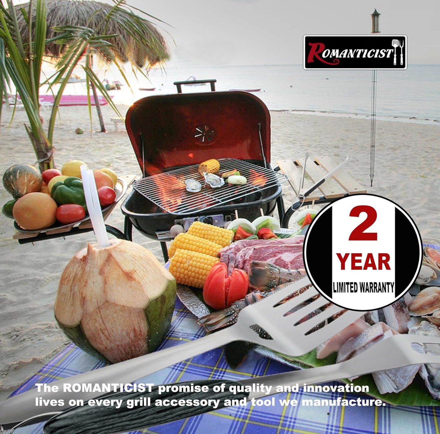 ROMANTICIST 4pc Heavy Duty Grill Accessories for Top Chef - Professional Grill Tools Set & Basic BBQ Tools for Backyard Restaurant Outdoor Kitchen - Deluxe Grill Gift for Dad on Father’s Day Birthday