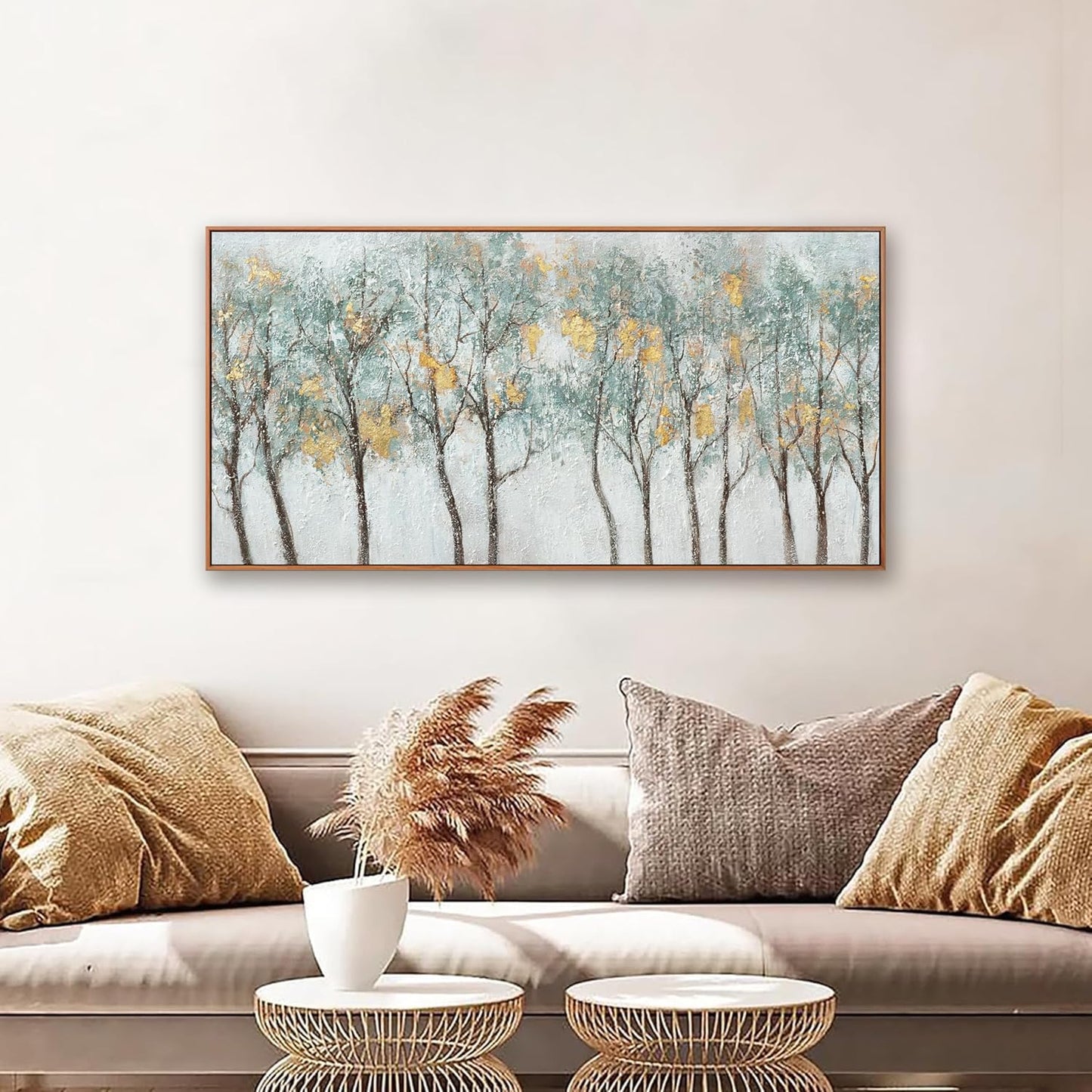 Framed Wall Art Decor Canvas Print Green Embellishments Plant Forest Abstract Tree Painting Picture Artwork Framed Wall Decor For Living Room Bedroom Living Room And Apartment 20x40 Inch