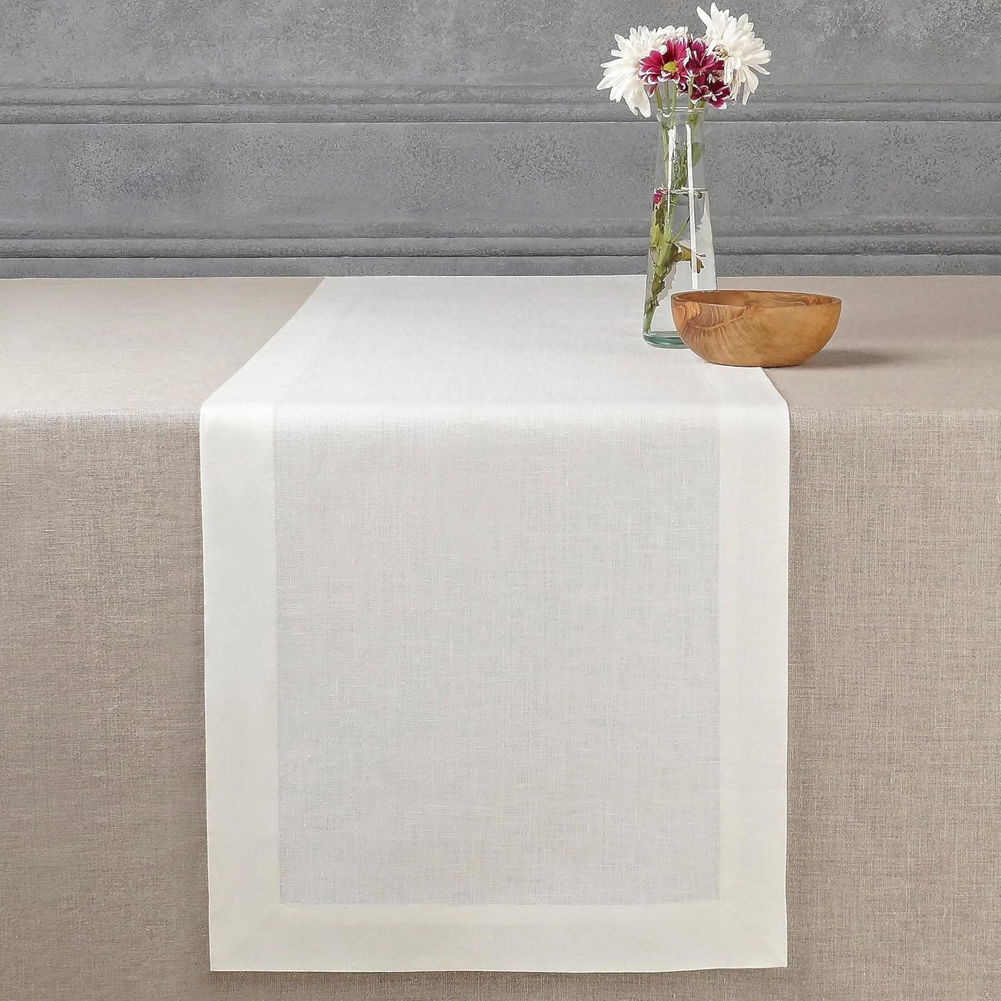 D'Moksha Homes Linen Ivory Table Runner 48 Inches - 100% Pure Linen Small Table Runner 14 x 48 Inch for Coffee Tables, Dresser, Fall, Autumn and Halloween - Machine Washable