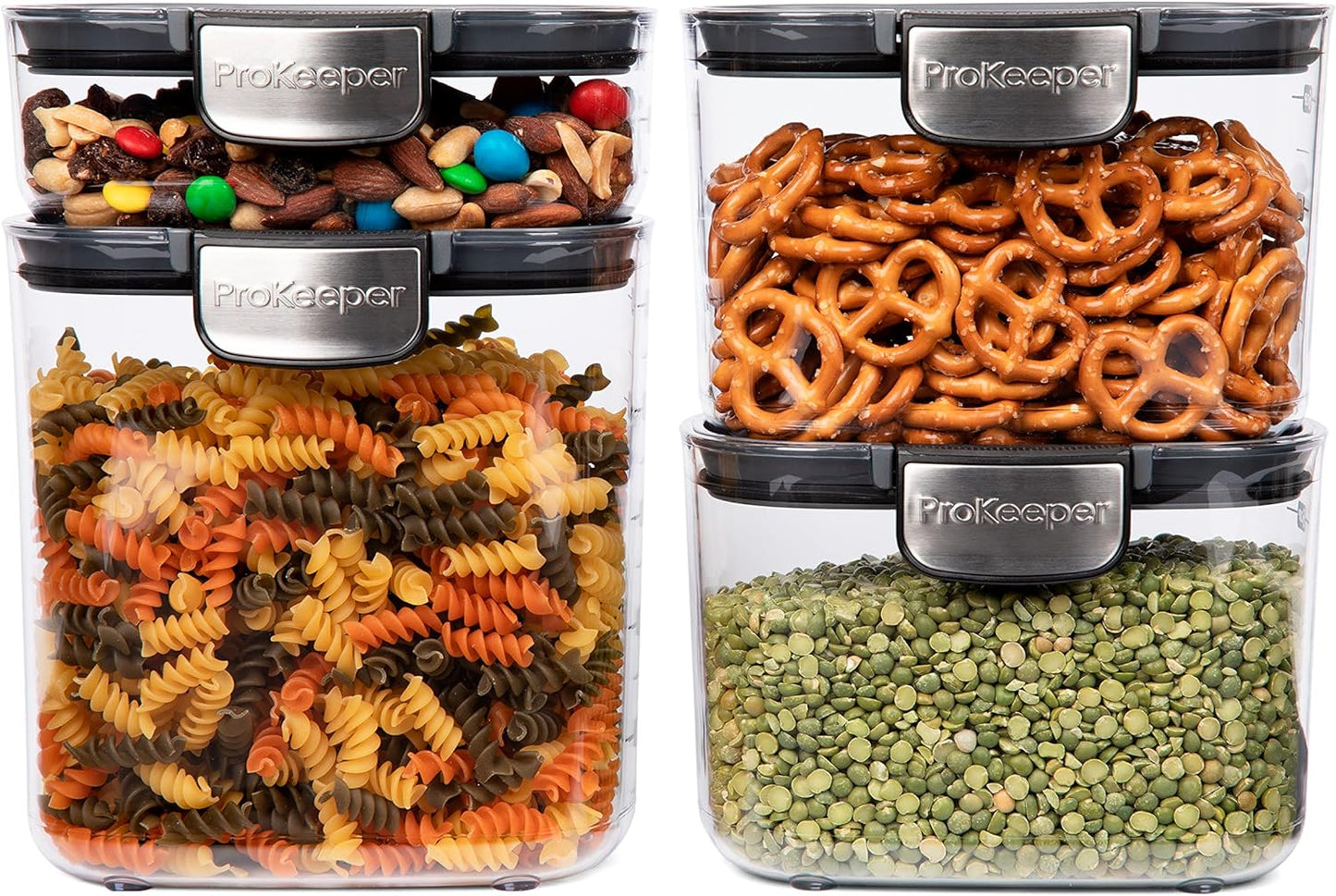 Progressive International ProKeeper+ 4-Piece Clear Plastic Modular Airtight Pantry Food/Snack Kitchen Storage Organization Container Canister Set