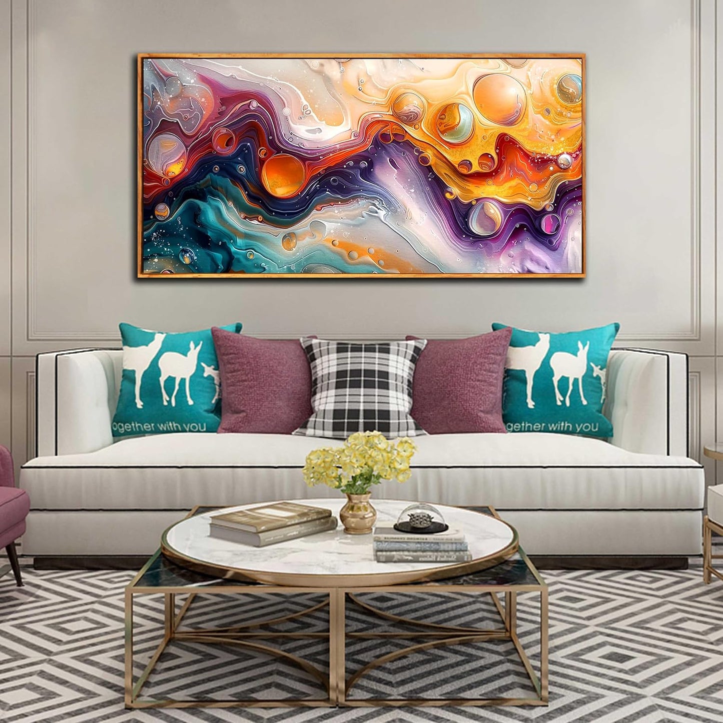 ZHAOSHOP Abstract Wall Art - Colorful Wall Decor for Teen Bedroom - Large Canvas for Painting With Wooden Frames Size 29"x 59"
