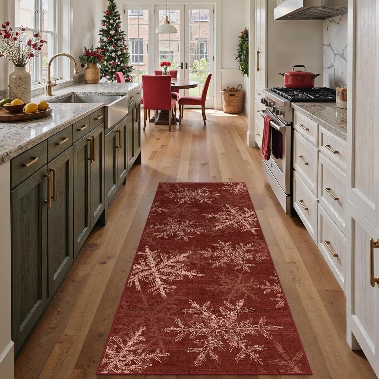 Snowflake Runner Rug 2x6 Red Christmas Hallway Carpet Washable Bedroom Carpet Xmas Holiday Decor Non Slip Kitchen Mat Indoor Decorative Throw Rug Dining Room Laundry Room Living Room