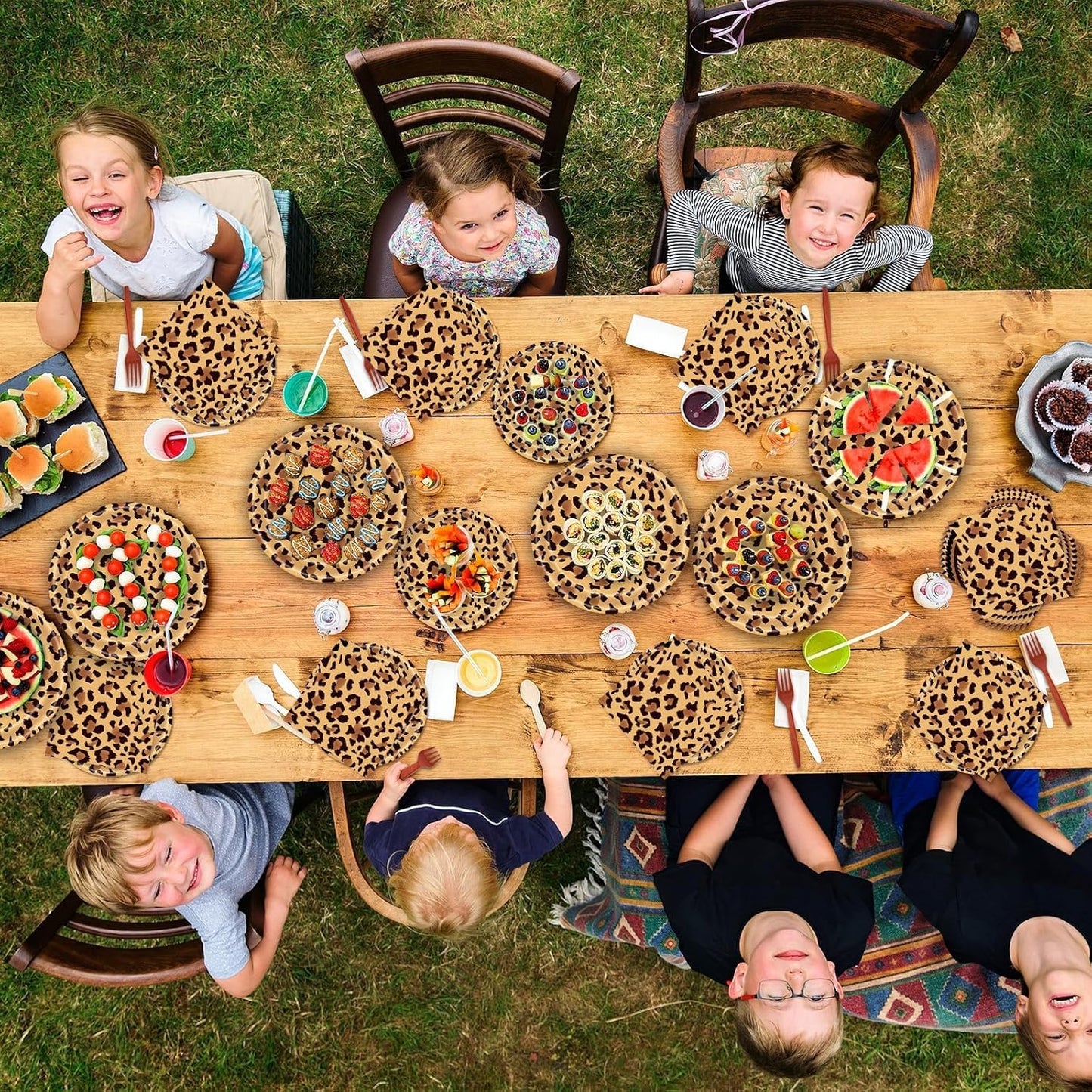 100 Pcs Leopard Print Tableware Party Supplies - Disposable Animal Print Dinnerware Set with Paper Plates, Napkins and Utensils for Safari Theme, Jungle Birthday - Serves 25