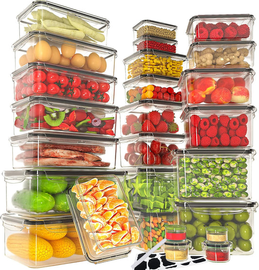 52 PCS Large Food Storage Containers with Lids Airtight, BPA-Free Leakproof Plastic Meal Prep Containers Reusable,Microwave & Dishwasher & Freezer Safe,Includes Labels & Pen