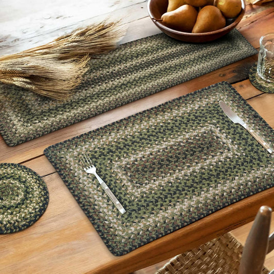 Homespice Pinecone Jute Braided Long Table Runner, Country Rustic Decor, Green Rectangle 11x36 - Rich Colors, Easy to Clean, Durable and Protects Furniture