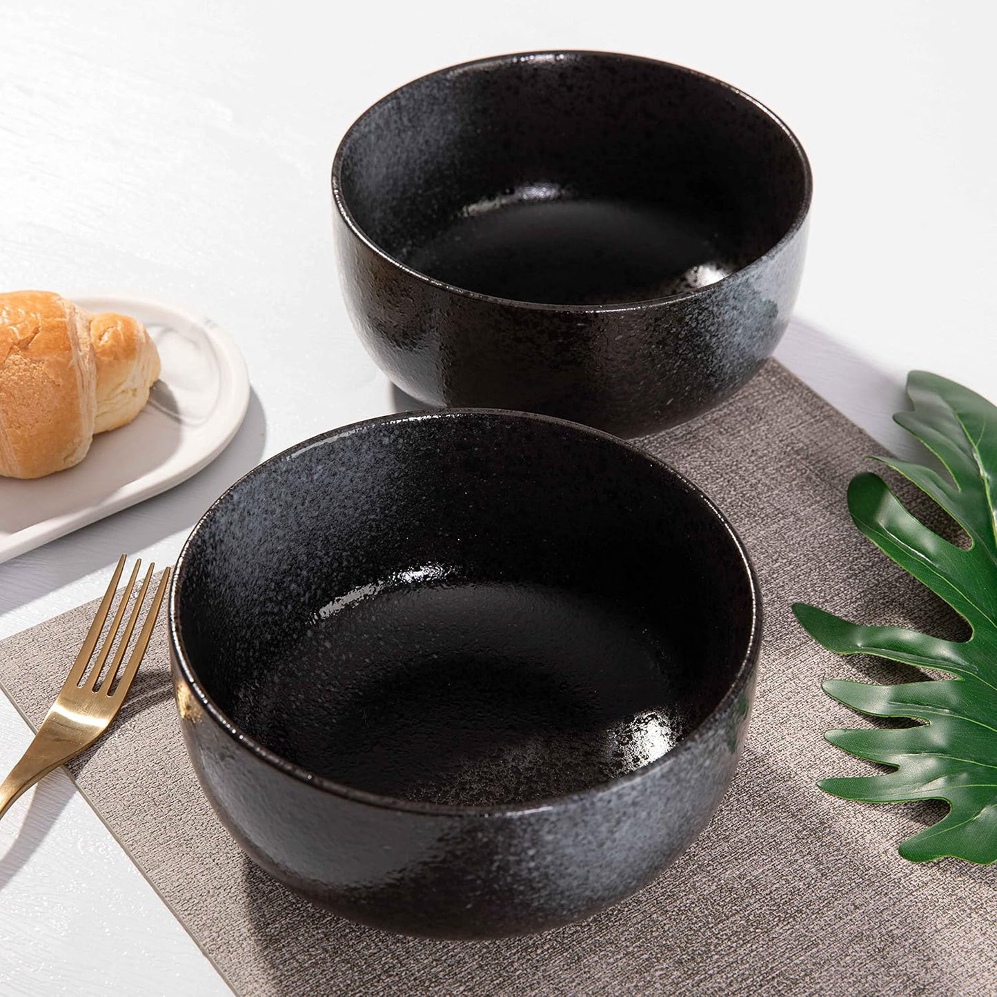 S&Q'S CERAMICS Soup Bowls - 36 Ounce Ceramic Bowl Set, Kitchen Bowls for Large Cereal, Noodle, Soup, Breakfast, Microwave and Dishwasher Safe, [Set of 4], Black and Grey