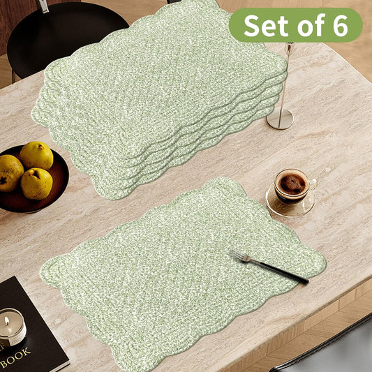 6 PC Quilted Placemats, 18"X13"Extra Large Cotton Placemats Set of 6, 100% Cotton Fabric Washable Cloth Table Mats for Kitchen & Dining Table - Soft &Easy Clean(Green Crushed Flower, Rectangular)