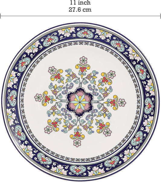 Bico Mandala Kaleidoscope Dinner Plates Set of 4, 11 Inch Large Ceramic Plates for Pasta, Steak, Stylish Serving Dishes, Microwave and Dishwasher Safe, Gift for Housewarming and Thanksgiving