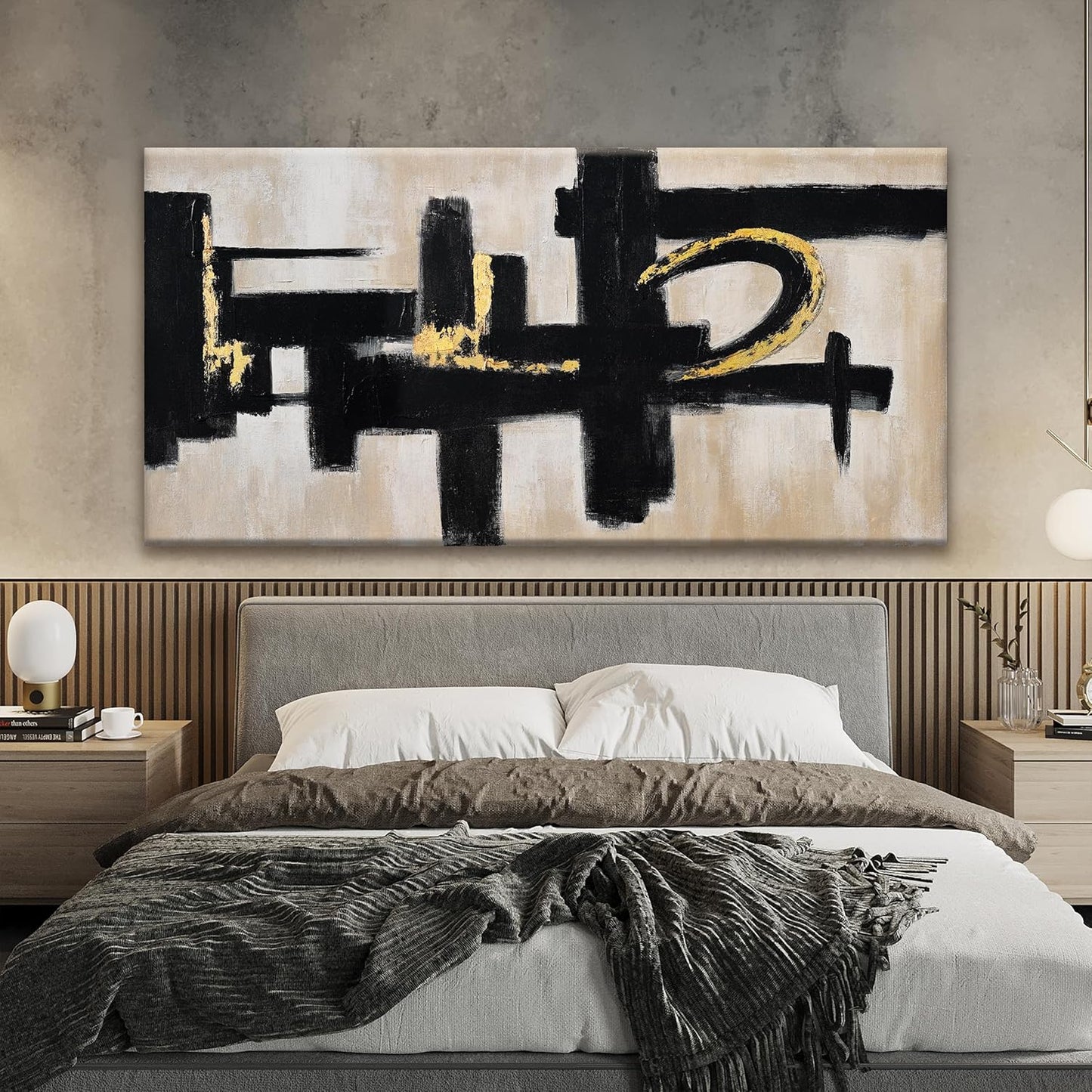 QSQ Black And Off-White Wall Art Abstract Picture Paintings On Canvas Art Wall Decor 29 x 58 Inches Large Wall Art Minimalism Abstract Wall Decor Textured Artwork Living Room Bedroom Office Artwork