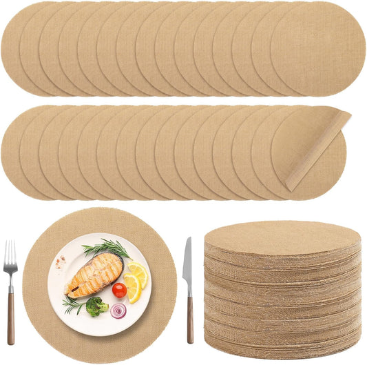 100 Pieces Burlap Placemats 11.8 Inch Round Reusable Brown Table Mats Natural Jute Fibers Placemats Bulk Circle Rustic Table Decorations for Dining Wedding Holiday Farmhouse Supplies