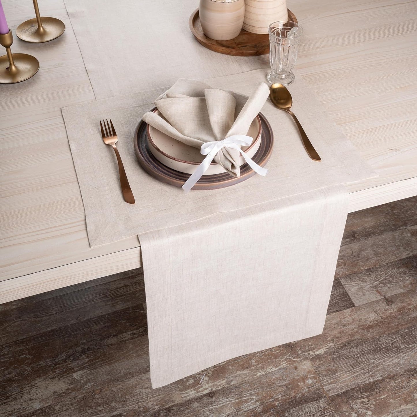 D'Moksha Homes Linen Placemats 14 x 19 Inch - Light Natural Placemats Set of 4-100% Pure Linen Table Place Mats for Fall, Autumn and Halloween - Handcrafted and Machine Washable