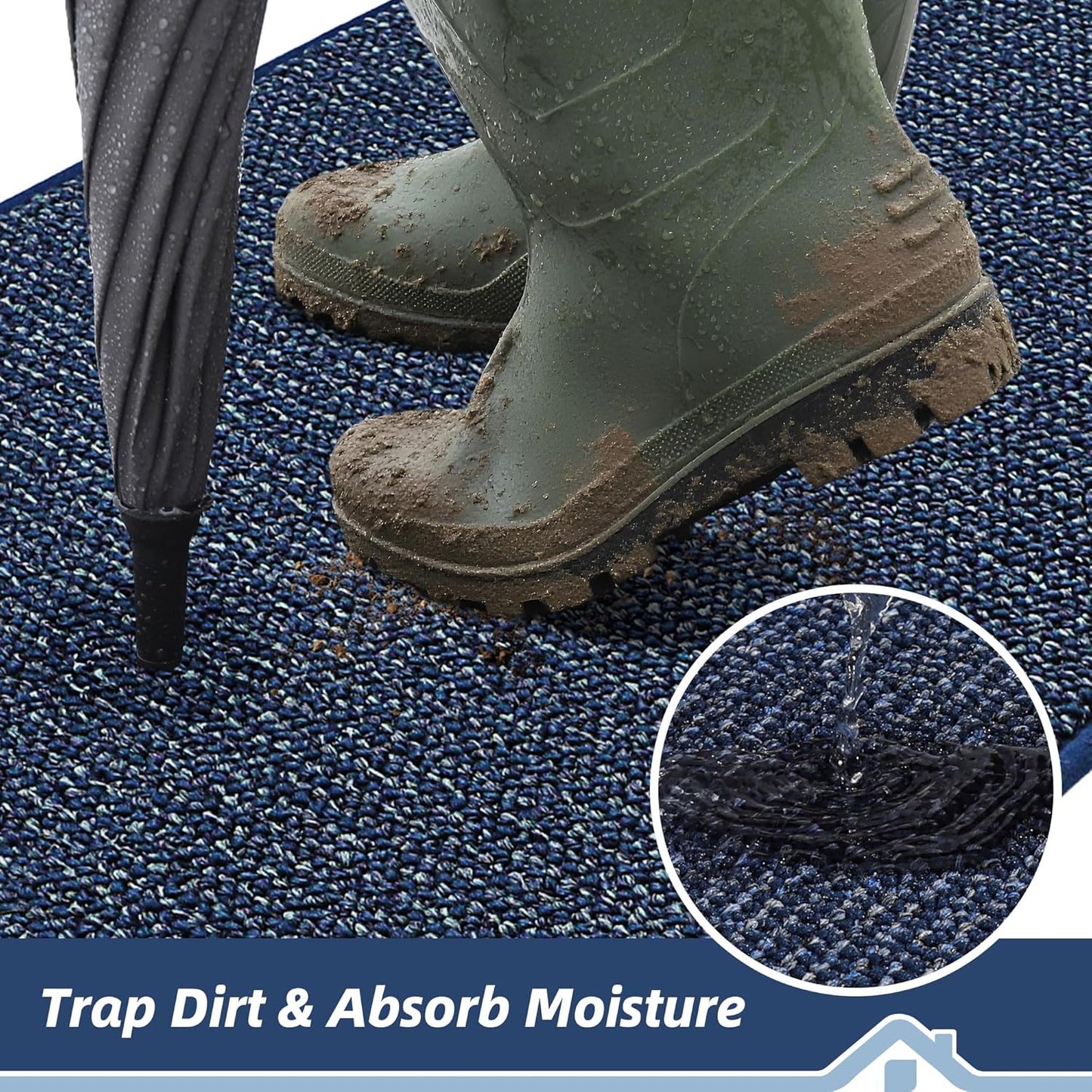 BEQHAUSE Dirt Trapper Door Mat 24" x 60", Non-Slip Washable Doormats Entrance Mat, Dirt Resistant and Absorbent Welcome Mat, Low Profile Floor Mats for Front Back Door and Entryway, Blue