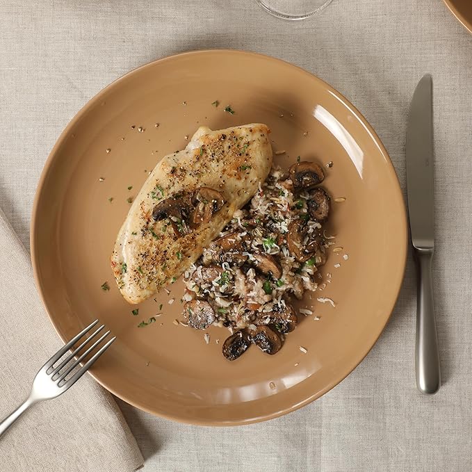 Gibson Home Rockaway 12-Piece Round Stoneware Dinnerware Set, Service for 4 – Beige Plates and Bowls, Modern Matte Finish, Microwave & Dishwasher Safe