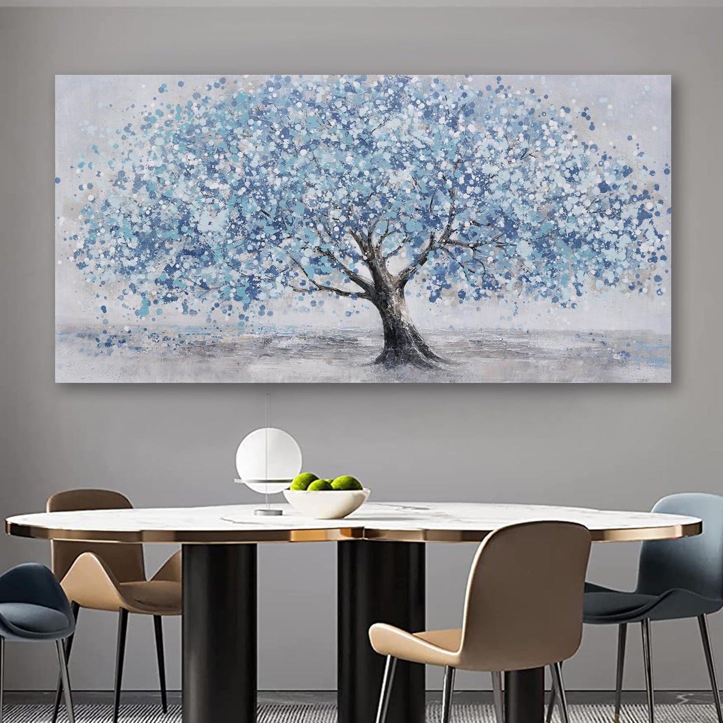 Tree of Life Wall Art Blue Tree Picture Wall Decor Artwork Framed Abstract Canvas Painting Nature Decor for Living Room Bedroom Bathroom Office Home Decor 58"x29"Can Be Hung Directly
