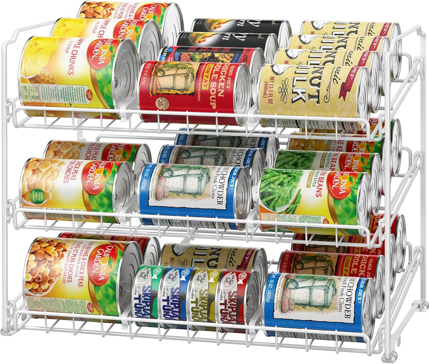 Simple Houseware Stackable Can Organizer Rack for Pantry/Cabinet - 11.5" D x 17" W x 13.75" H, Holds 36 Cans, 3-Tier Can Food Storage Dispenser, White