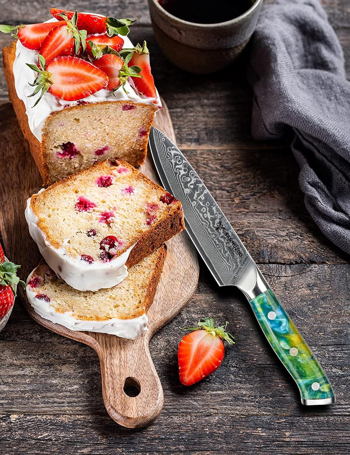 5 Inch Kitchen Utility Knife - Xuan Series Kitchen Knives - VG10 Damascus Steel with Resin Handle (Jade Green)