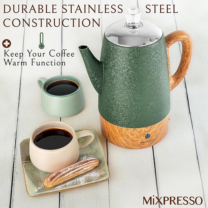 Mixpresso 10 Cup Percolator Coffee Pot Electric, Stainless Steel Coffee Percolator Electric With Keep Warm Function, Classic Perculator Pot With Removable Basket for Home or Office - Shiny Green
