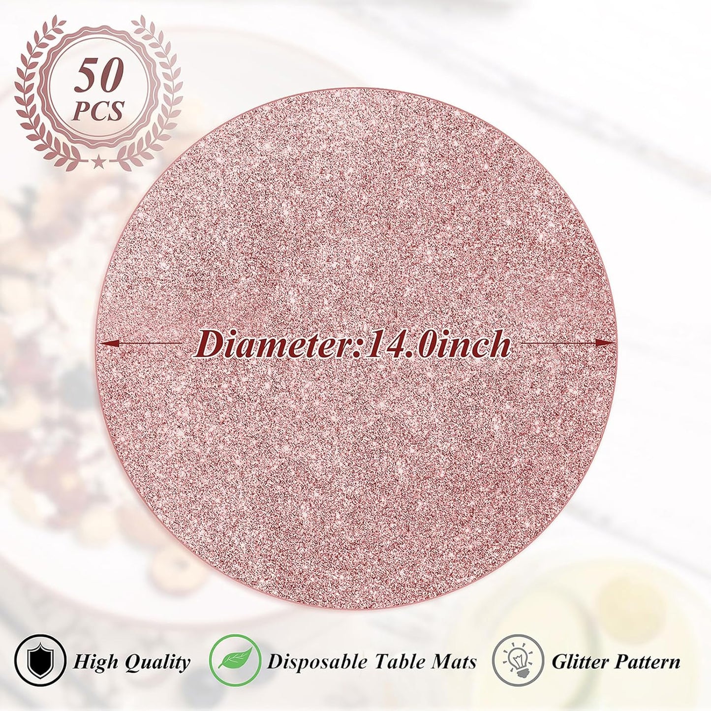 50 Pieces Rose Gold Glitter Paper Place Mats Sparkle 14'' Round Disposable Table Mats Rose Golden Doilies Decorative Placemats for Wedding Banquet Party Home Dining Table Decor