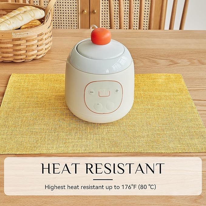 Softalker Faux Linen Placemats Set of 6-12 x 18 Inch, Heat Resistant Double Layered Durable Burlap Farmhouse Place Mats, Non-Slip Washable Rustic Table Mats for Dining, Kitchen, Party（Yellow